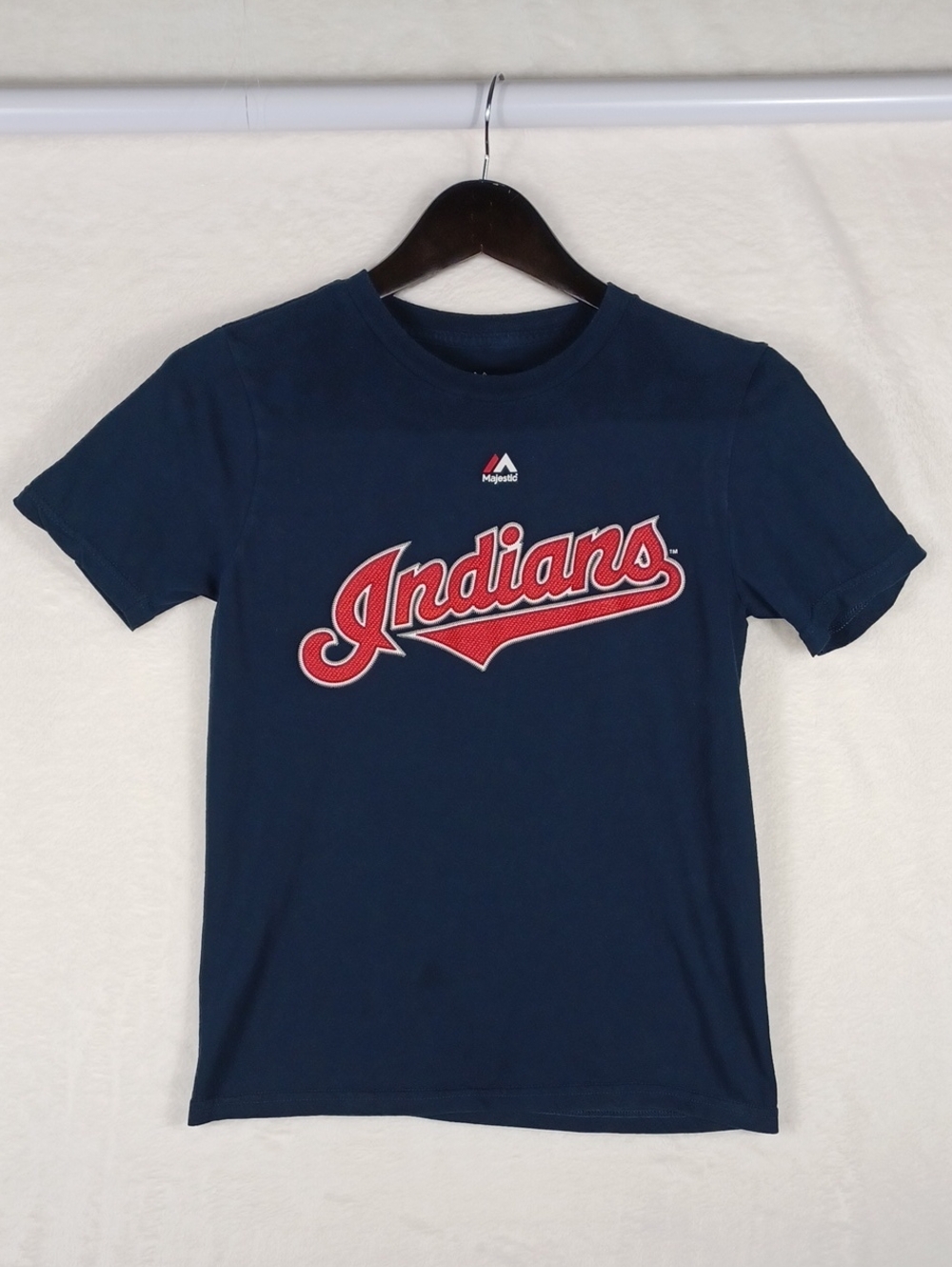Majestic Kids Navy Blue Indians Tee with Red Logo, Size M (10/12) Good Condition